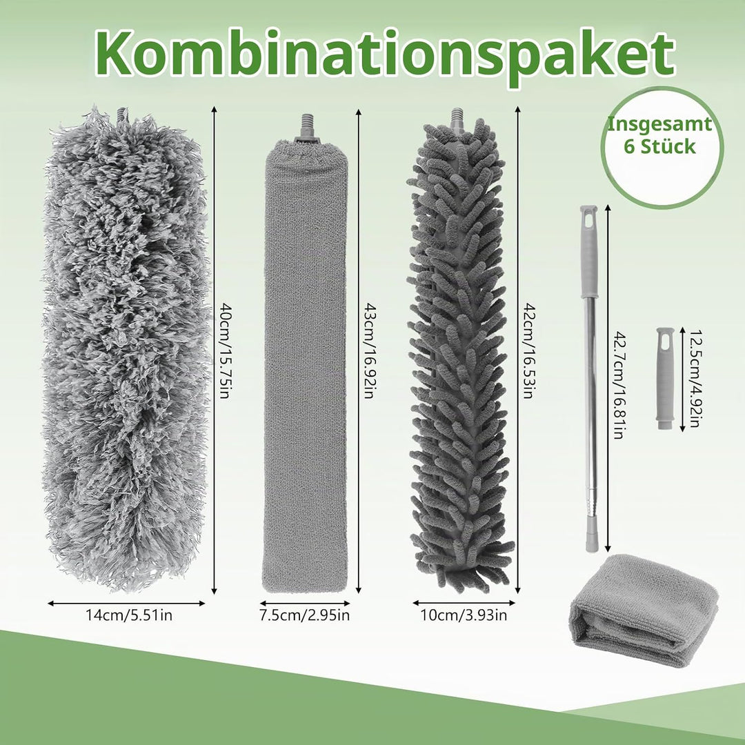 Staubwedel Teleskop, 6er Set Staubwischer Lang Ausziehbar Bis 250cm, Staubbesen Mikrofaser Waschbar