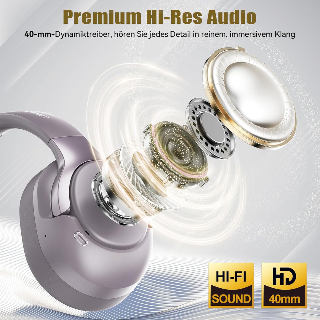 TECKNET Over Ear Kopfhörer Bluetooth mit Hybrid Active Noise Cancelling, Kabellose Bluetooth 6.0 Kop