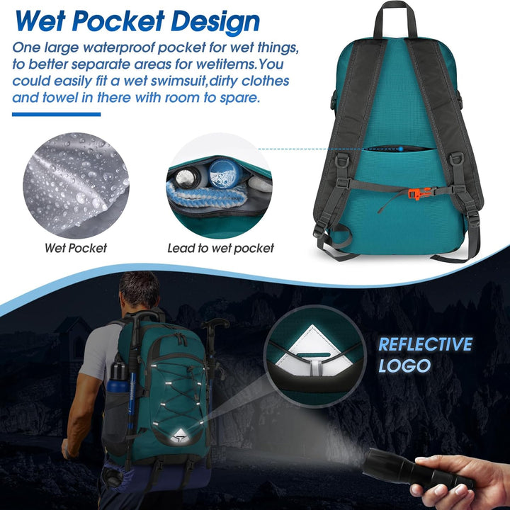 IGOLUMON Wanderrucksack Herren Damen 40L Wasserdichter Rucksack Leicht Faltbarer Reiserucksack Trekk