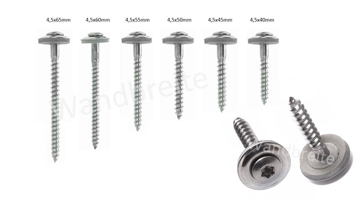 Set aus je 100 Stück Kalotten & Spengler-Schrauben TX20 EPDM-Dichtscheiben 4,5x45mm für Trapez-Sinus
