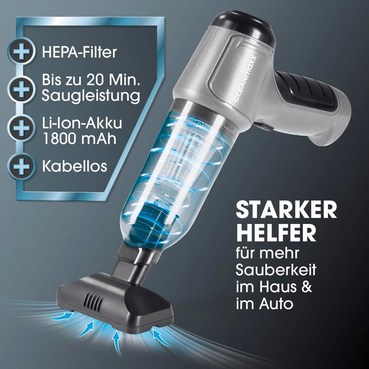 CLEANmaxx Akku Handstaubsauger | Staubsauger kabellos mit Saug-, Gebläse- und Vakuumierfunktion | Ha