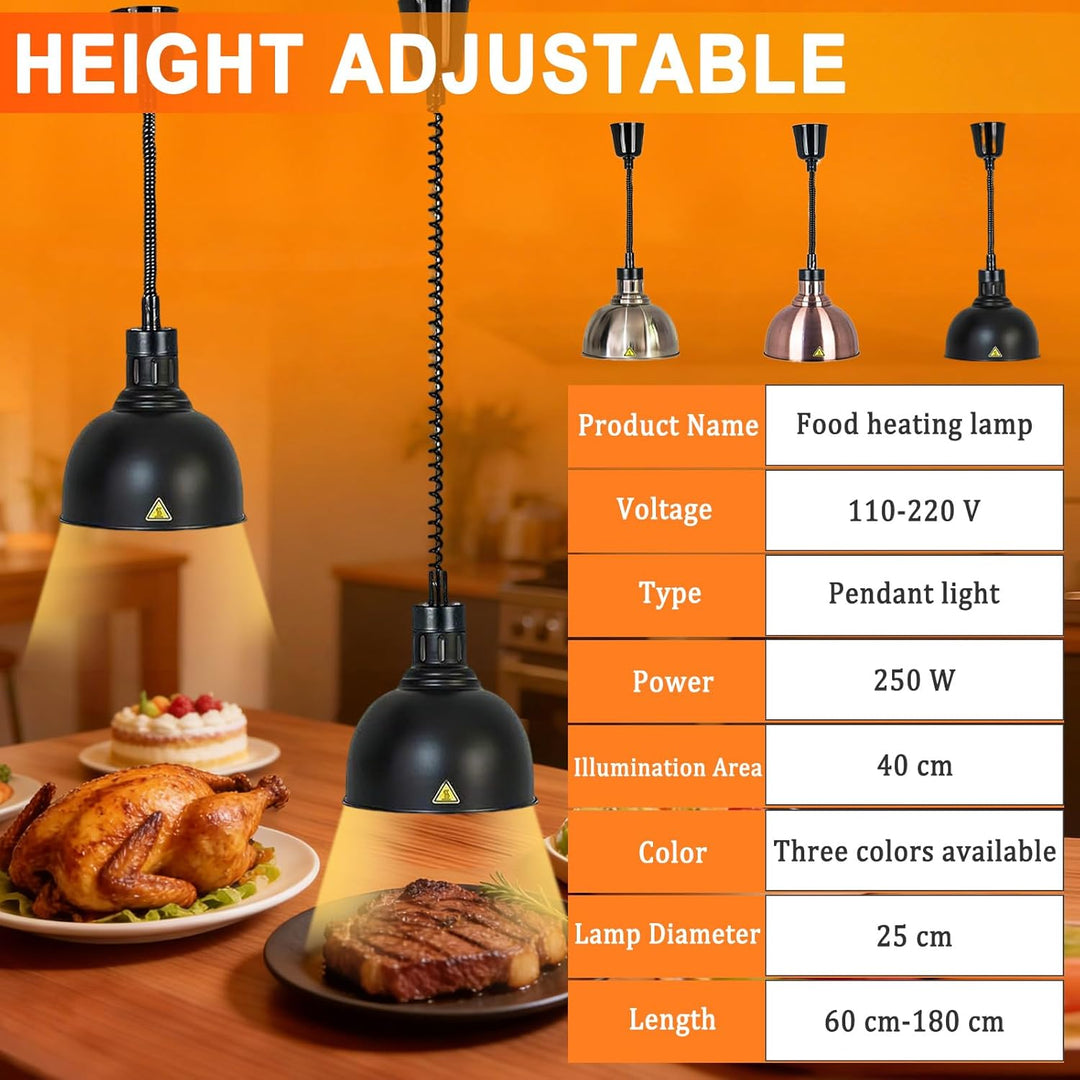 Wärmelampe Küche Gastro, 250W Wärmelampe Gastronomie für Speisen, Höhenverstellbar Lebensmittel Wärm