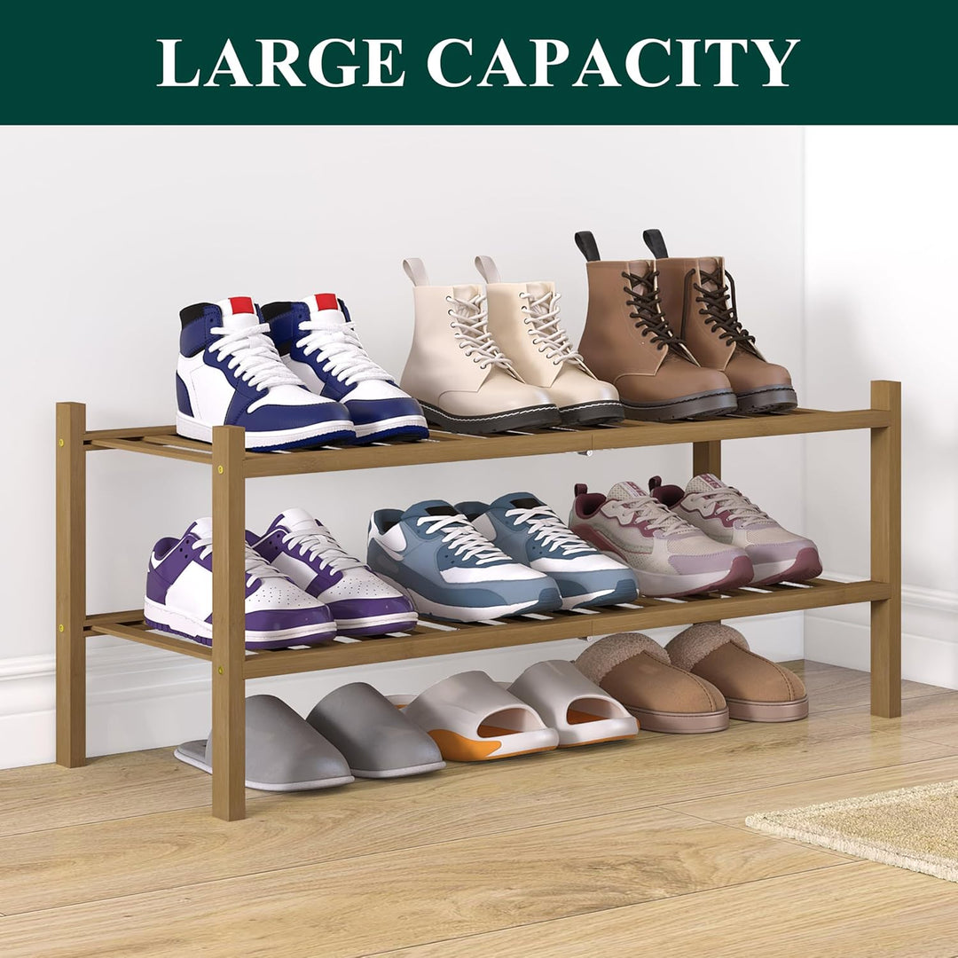 smiry Schuhregal aus Bambus, Schuhregal Platzsparend mit 2 Ebenen, Erweiterbar Stapelbar Shoe Rack,