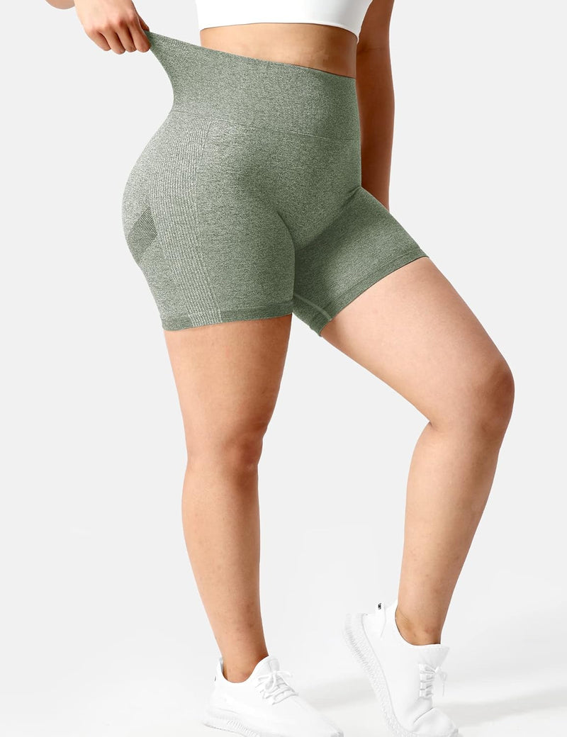 Yiifit Damen Nahtlose Scrunch Lächeln Kontur Yoga Laufen Sport aktiv Übung Fitness-Shorts Khaki S, K