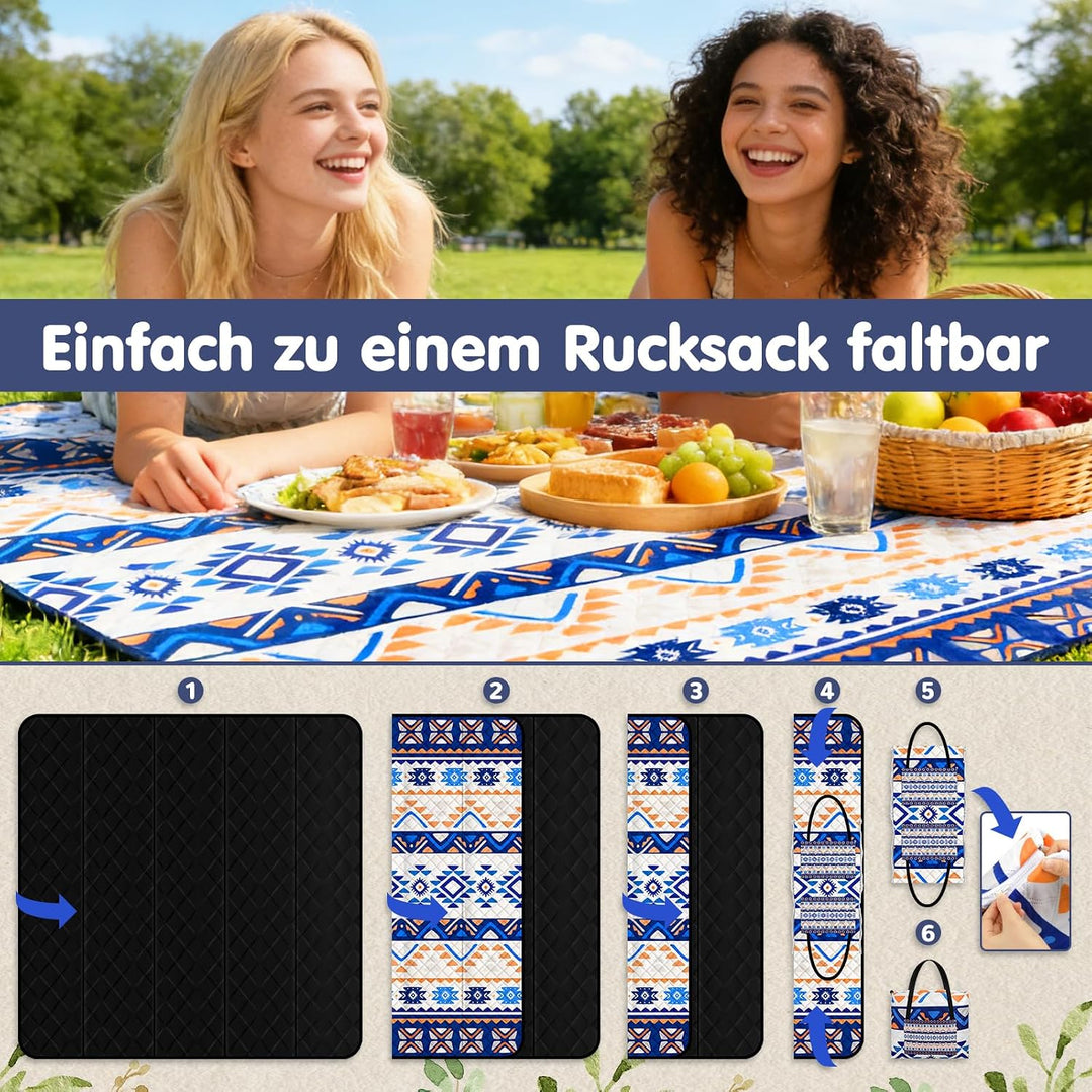 Ulikey Picknickdecke, 200 x 200 cm Stranddecke Sandfrei, Boho Picknickdecke Wasserdicht Isoliert, Tr
