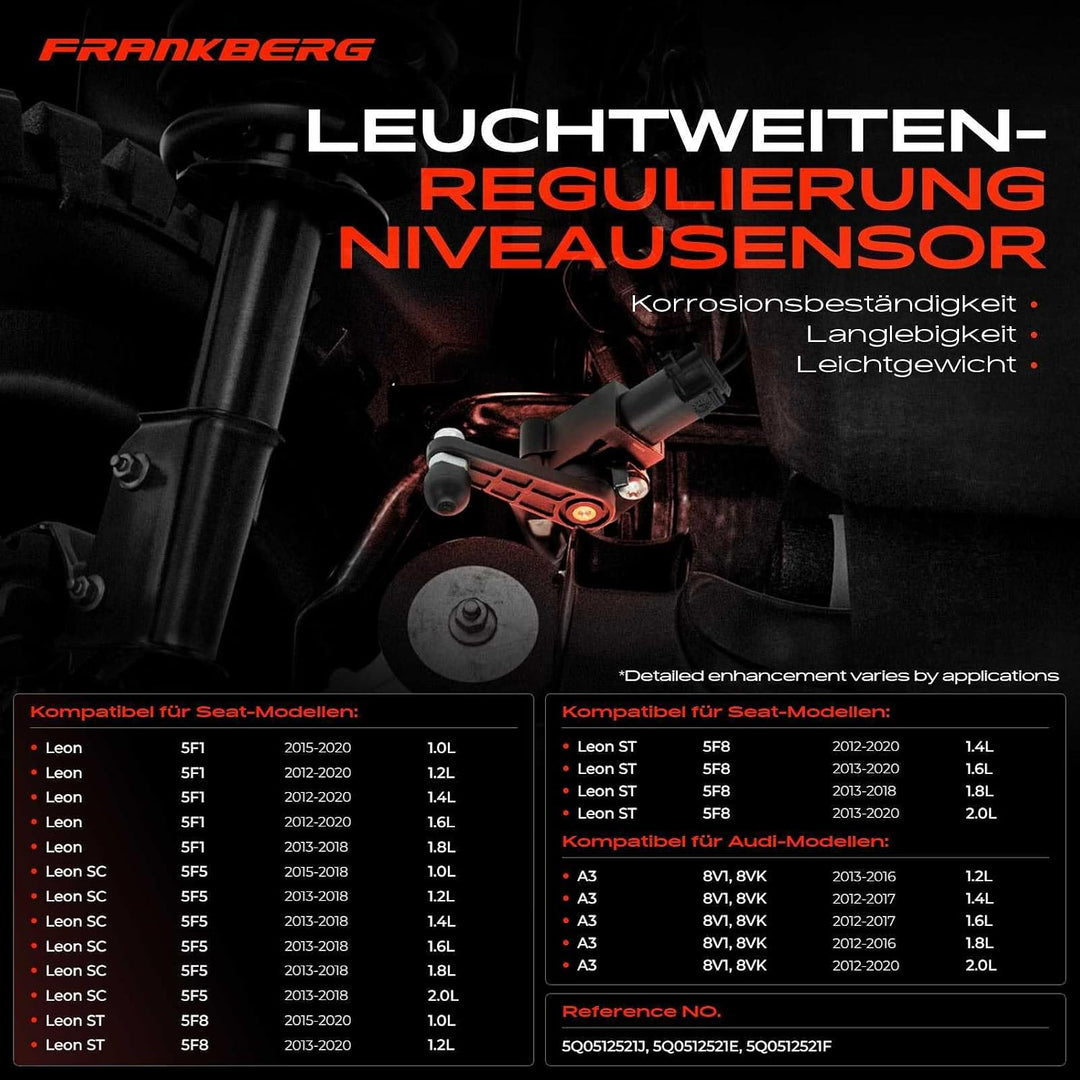 Frankberg Niveausensor Hinten Links für A3 Q2 TT Ateca Leon SC ST Octavia III Superb III Golf Sports