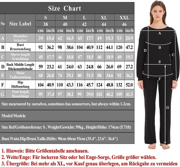 Mnamo Damen Schlafanzug Weich Gestricktes Pyjama Set Gemütliche Nachtwäsche Baumwolle und Modal Atmu