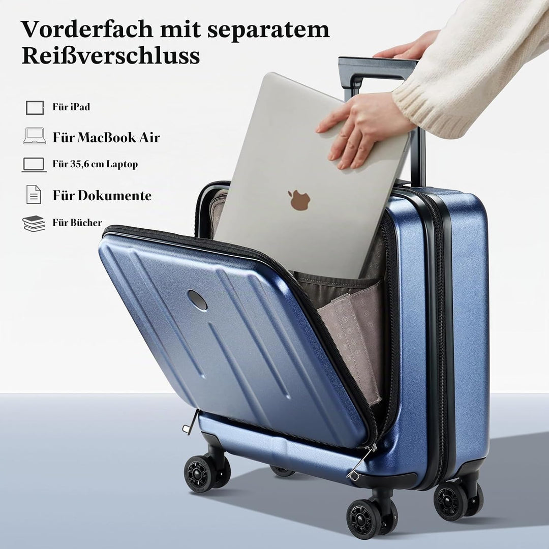 Kaleenie 16" Handgepäck-Aktenkoffer mit 2 Laptopfächern, Leichter Hartschalenkoffer mit leisen Spinn