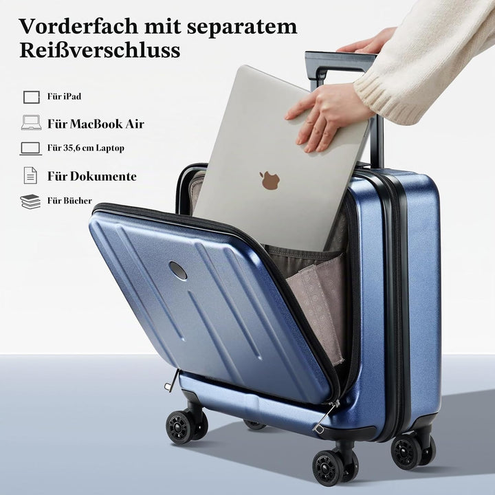 Kaleenie 16" Handgepäck-Aktenkoffer mit 2 Laptopfächern, Leichter Hartschalenkoffer mit leisen Spinn