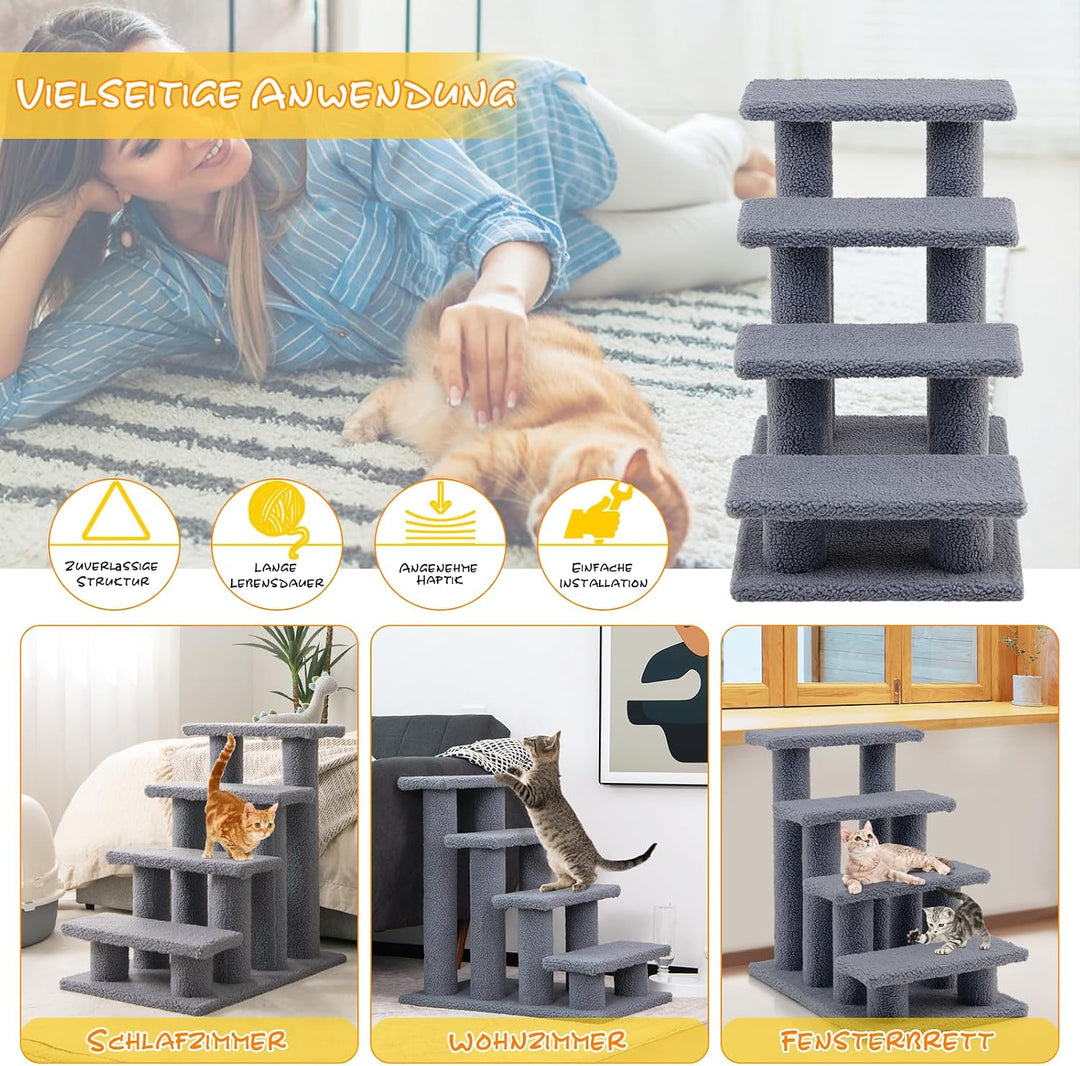 GOPLUS Tiertreppe Beige, Haustiertreppe Katzentreppe Hundetreppe Kletterbaum Katzenkratzbaum Spielba