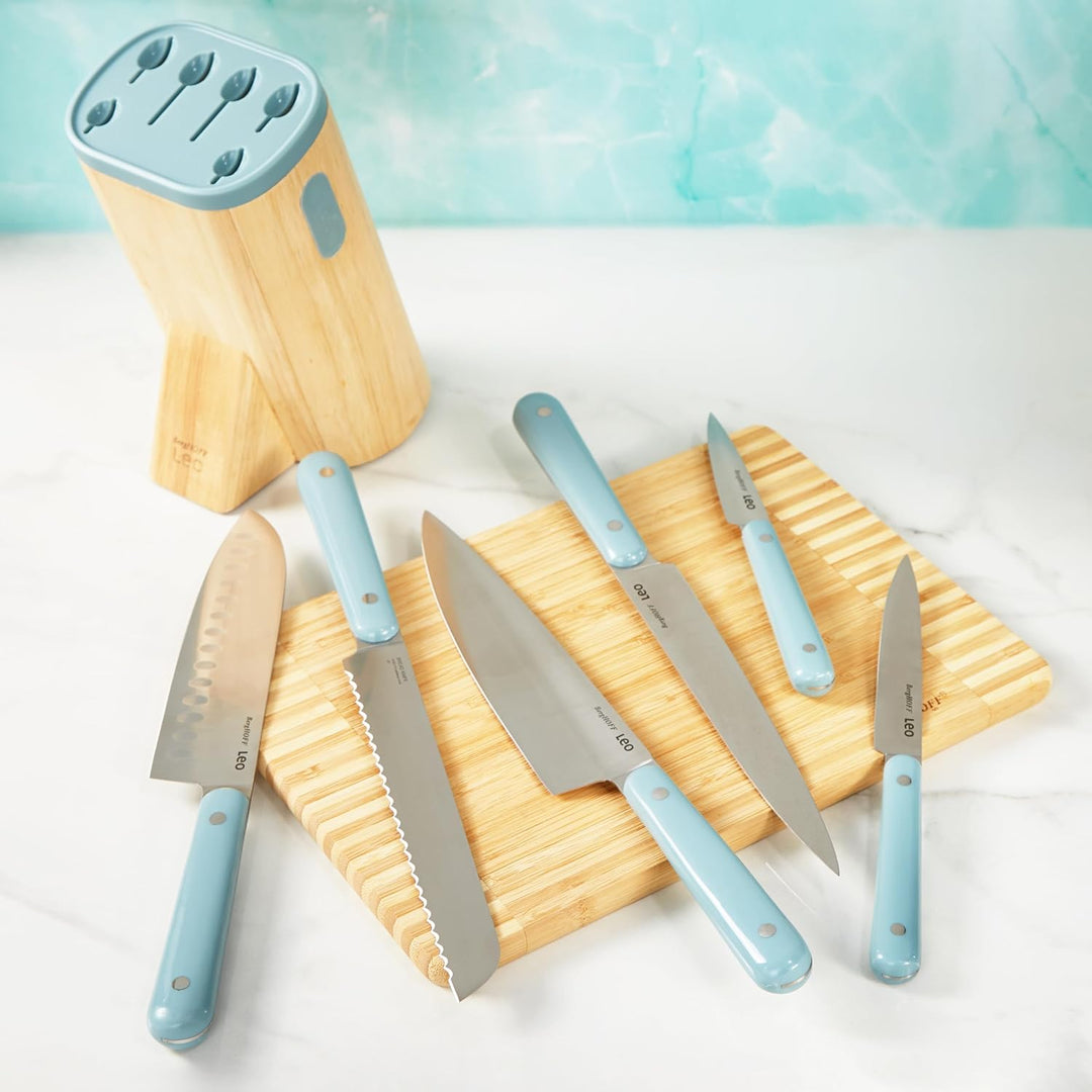 BergHoff Messerblock Set Slate - Leo (7-teilig, Kochmesser Set mit Holzblock, Küchenmesser Schälmess