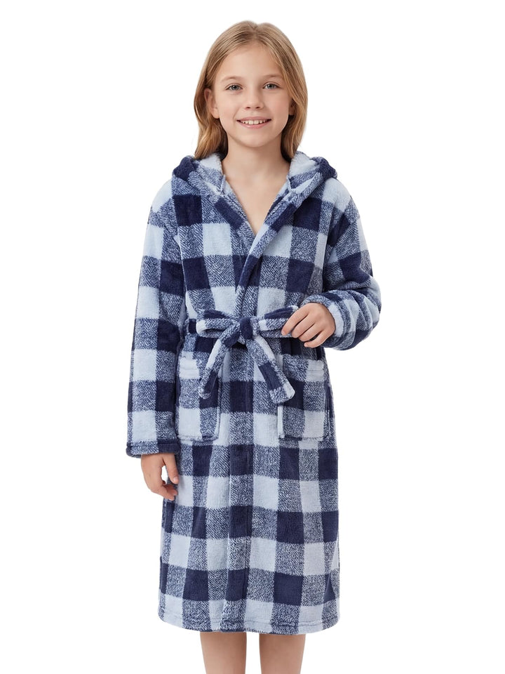 JiAmy Kapuzen Bademantel für Mädchen Flauschiger Fleece Plüsch Langer Schlafmantel Kinder Grau 4-6 J