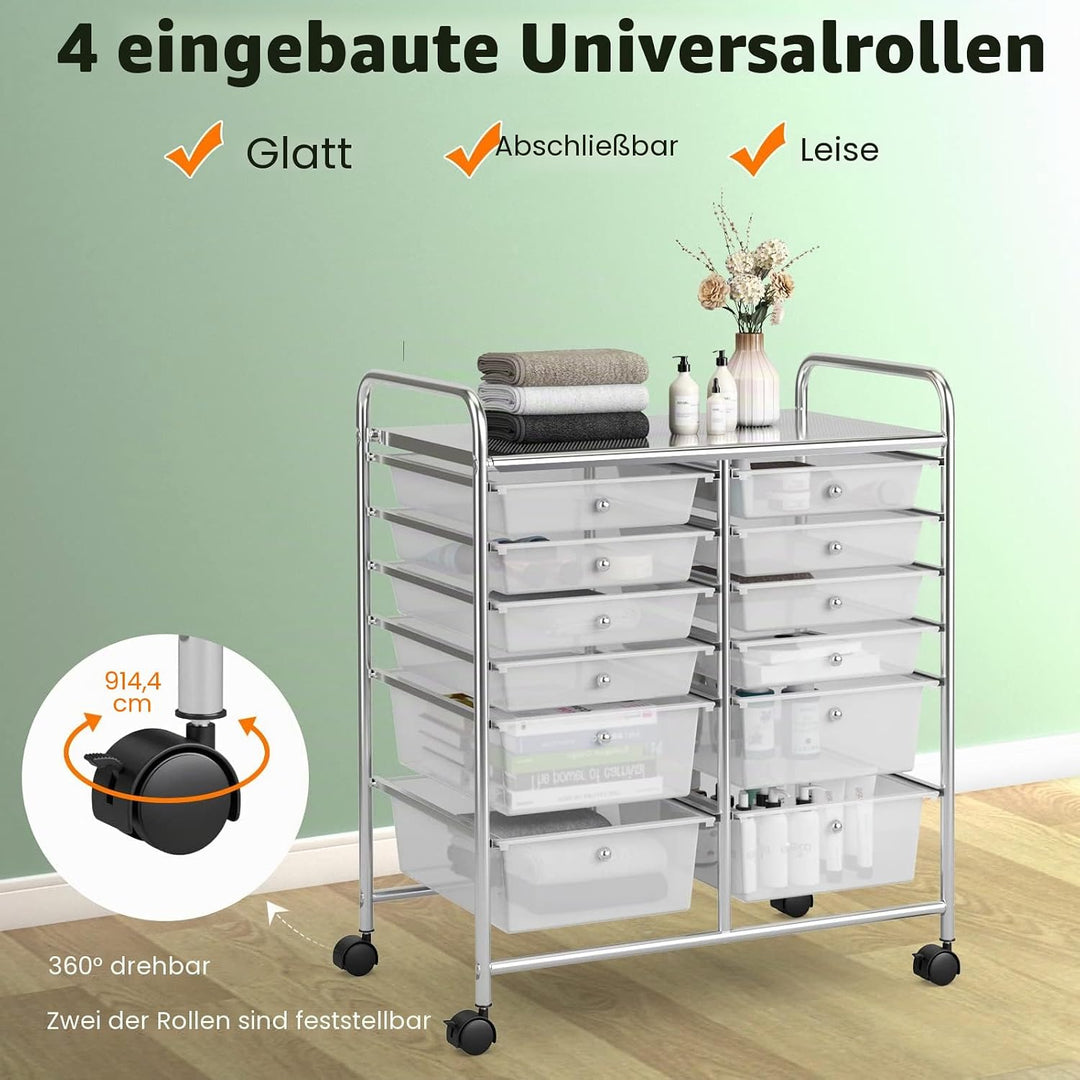 GIANTEX Rollwagen mit 12 Schubladen stapelbar, Schubladenwagen Badrollwagen Küchenwagen mit feststel