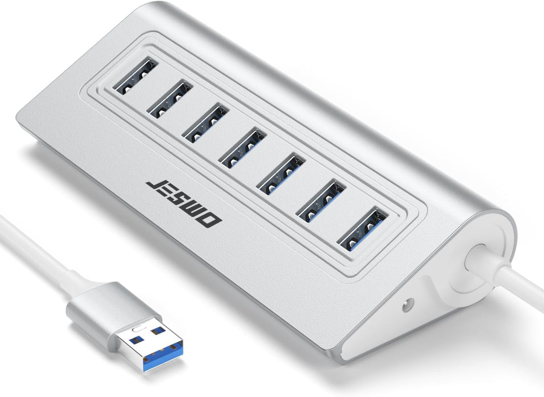 USB Hub 3.0 7-Port, Aluminium USB Verteiler Adapter mit Mehrfach USB 3.0 5Gbit/s, 100cm Langkabel un