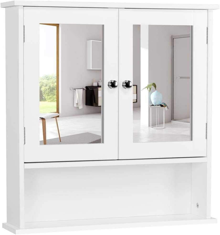 Yaheetech Spiegelschrank, Badschrank, Hängeschrank mit Spiegeltür, Badezimmerspiegel mit Ablagen, 56