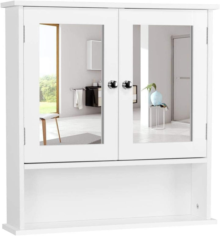 Yaheetech Spiegelschrank, Badschrank, Hängeschrank mit Spiegeltür, Badezimmerspiegel mit Ablagen, 56