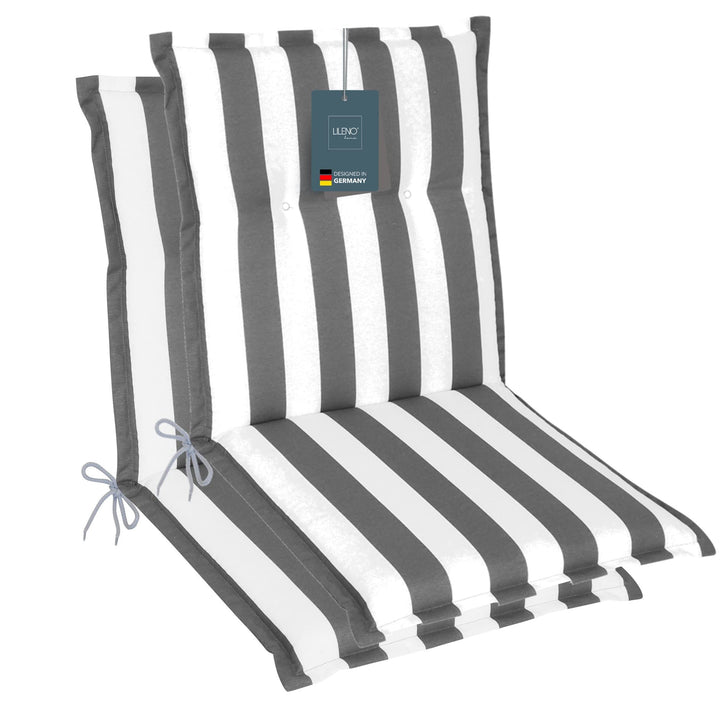 LILENO HOME Gartenstuhl Auflagen als [2er Set - Niedriglehner] in Blockstreifen Grau - Bequeme Liege