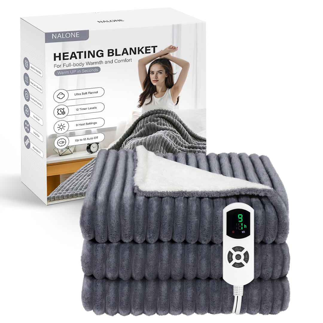 NALONE Elektrische Heizdecke, Heizdecke mit Abschaltautomatik 160 * 130CM, Wärmedecke mit 9 Temperat