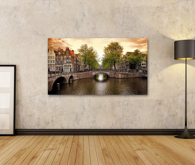 islandburner Bild auf Leinwand Amsterdam Grachten Bilder Wandbilder Poster Leinwand 100x57cm, Leinwa