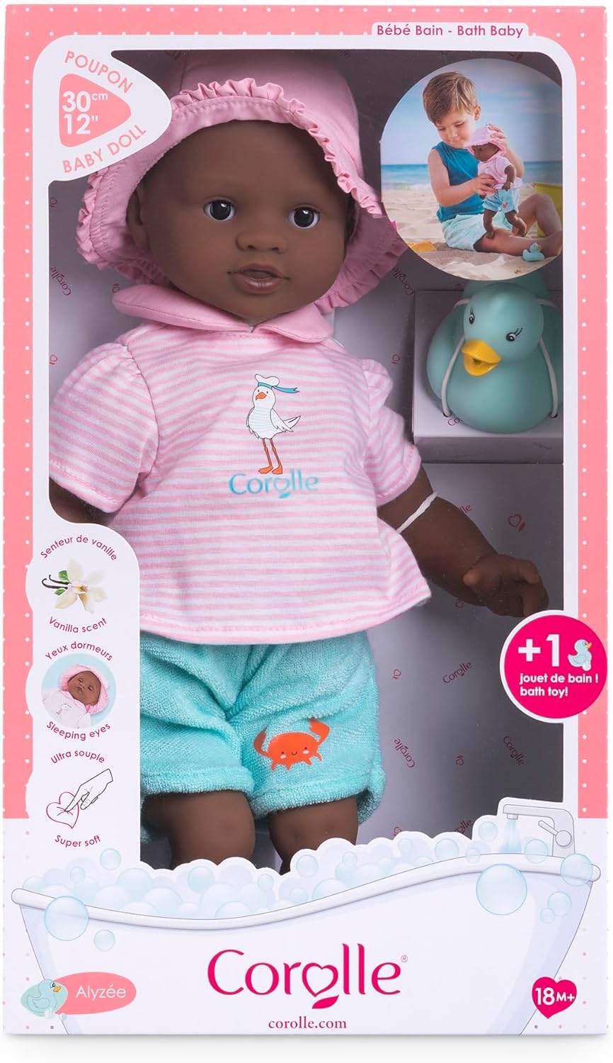 Corolle Mon Premier Poupon Badebaby Alyzée, Weichkörper-Badepuppe mit Badetier, Schlafaugen, abnehmb