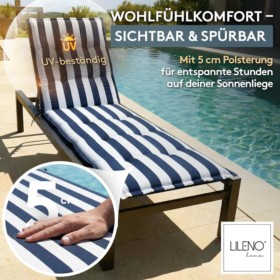 LILENO HOME Sonnenliege Auflage als [1er Set - Rollliege] in Blockstreifen Blau - Gartenliegen Aufla