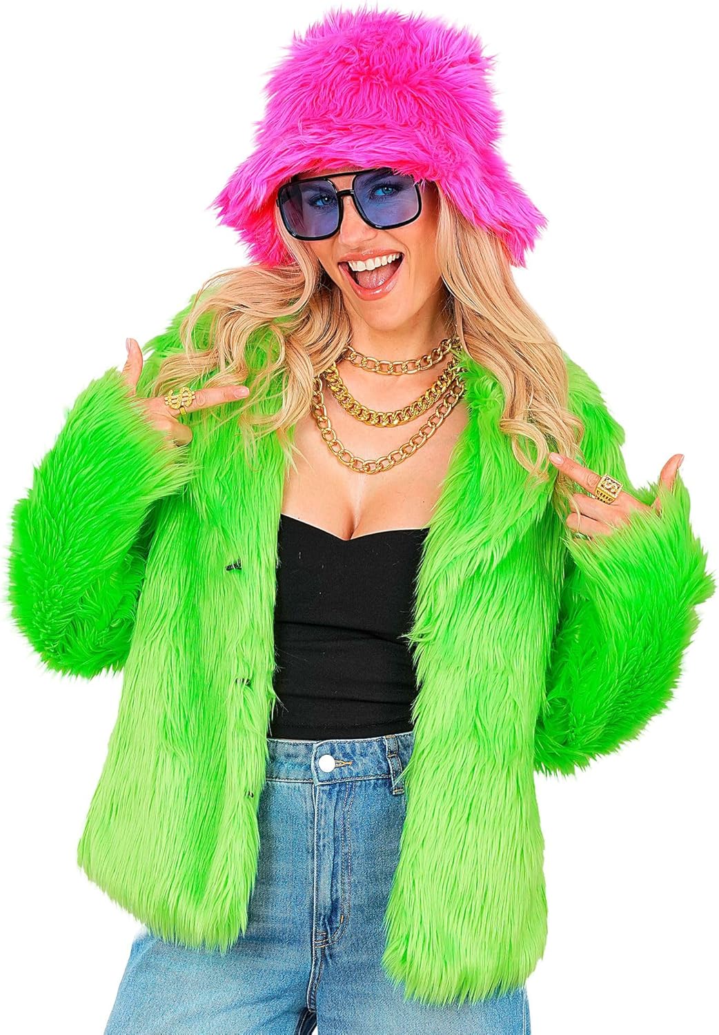 W WIDMANN MILANO Party Fashion - Damen Kunstfell-Jacke, flauschiger Pelz, Plüschjacke, Kostüm, Party