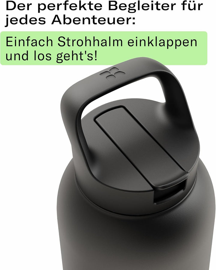 waterdrop® All Purpose Thermosflasche 600ml – Trinkflasche mit Strohhalm – isolierte Edelstahl, 24h