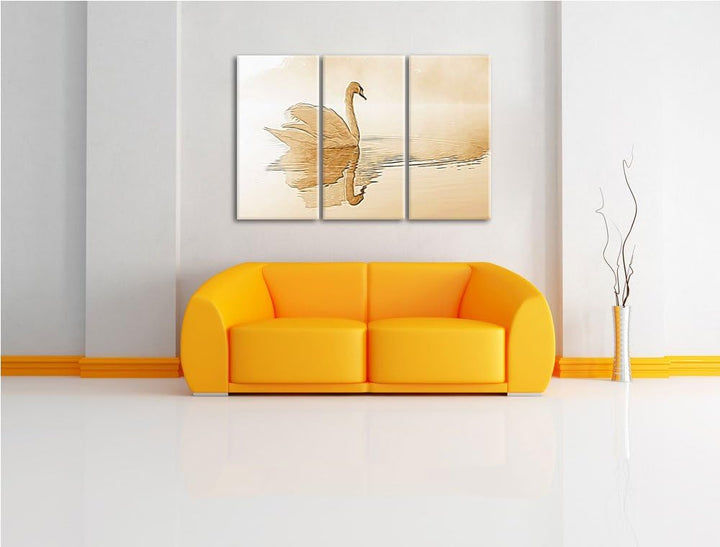 Weisser Schwan im Morgennebel Spezial 3-Teiler Leinwandbild 120x80 Bild auf Leinwand, XXL riesige Bi