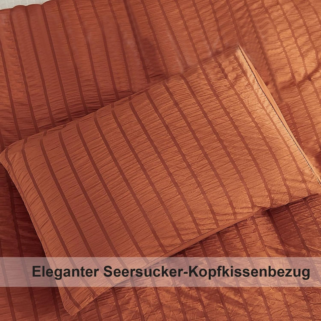 Freyamy Seersucker Kissenbezug 40x80cm 2er Set Karamell Geprägt Streifen Strukturiert Chic Kopfkisse