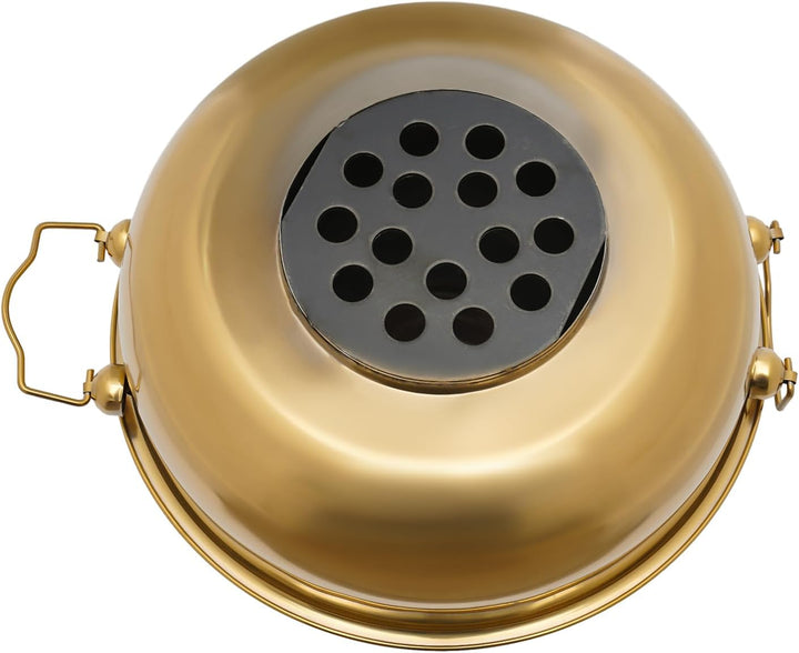 Hot Pot Topf, 2.3 Litre Campingherde Hot Pot aus Edelstahl, Messingfarbe Hotpot mit Schornstein, Chi