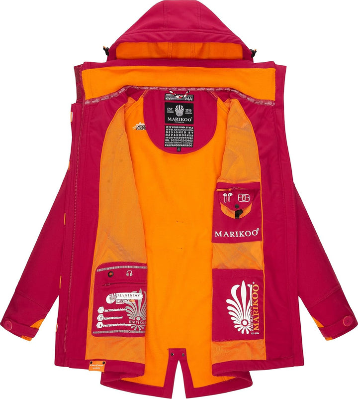 MARIKOO Damen Outdoor Parka Kurzmantel Outdoor Mantel wasserdicht mit Kapuze Soulinaa XS Fuchsia, XS