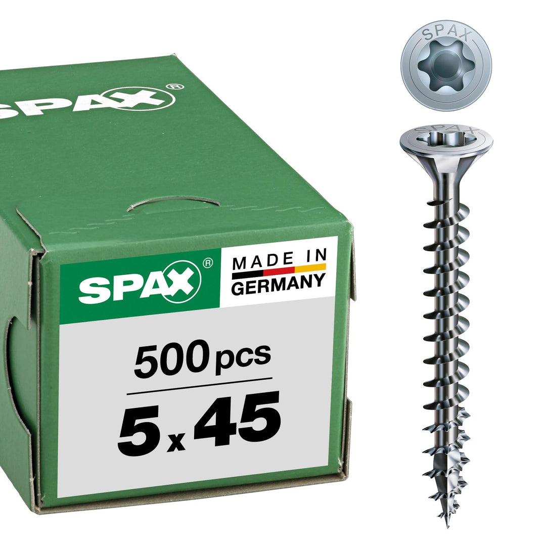 SPAX Universalschraube, 5,0 x 45 mm, 500 Stück, T-STAR plus, Senkkopf, Vollgewinde, 4CUT, WIROX A3J,