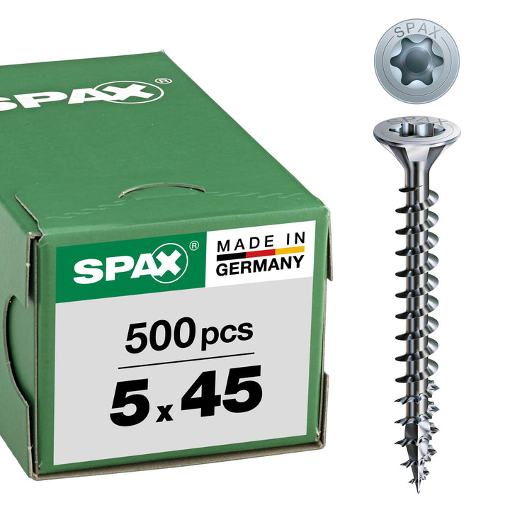 SPAX Universalschraube, 5,0 x 45 mm, 500 Stück, T-STAR plus, Senkkopf, Vollgewinde, 4CUT, WIROX A3J,