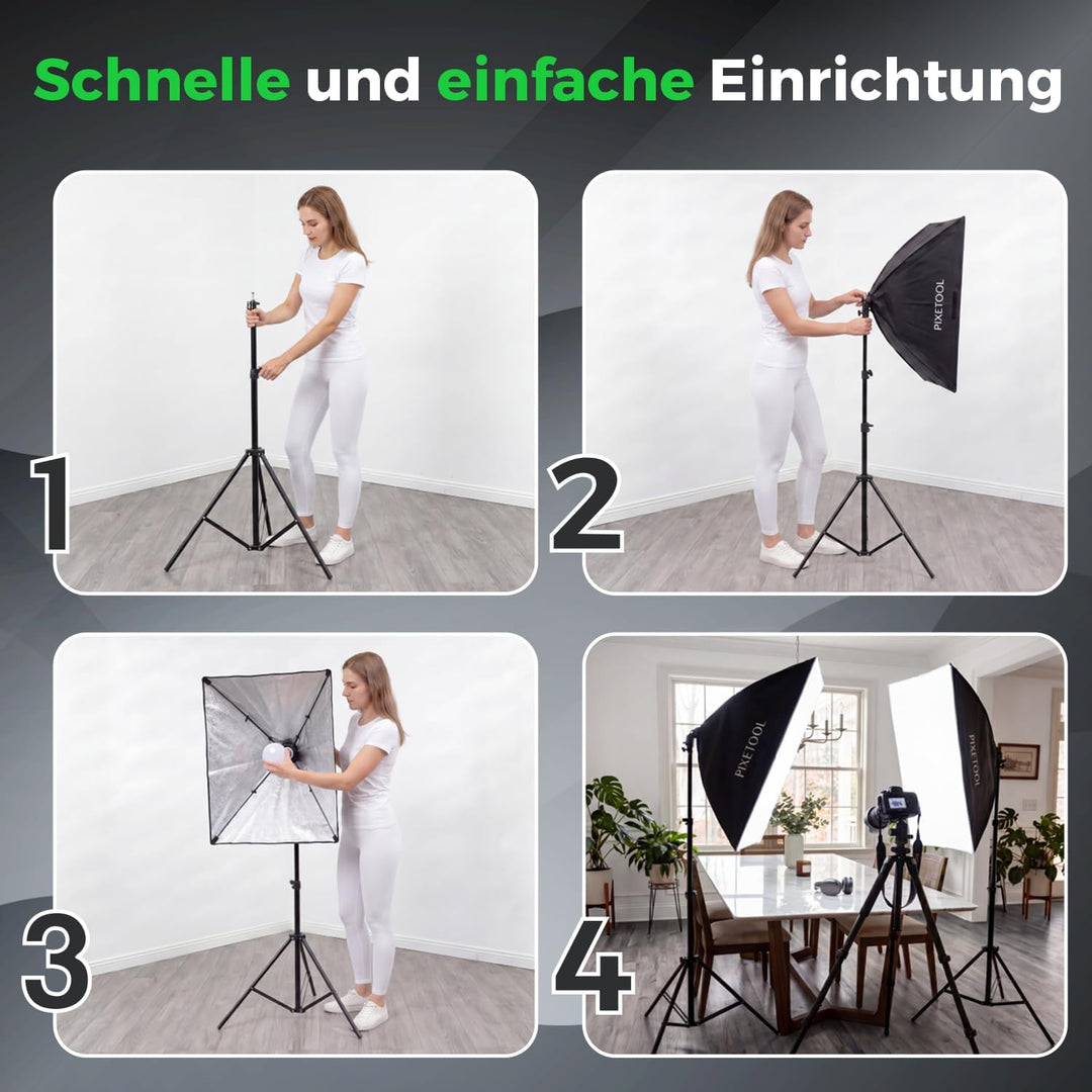 Fotostudio Set – 2 Softbox Licht, 2 Durchlichtschirm, 2 LED Lampen 4800 Lumen 3000-6000K – 50x70 cm