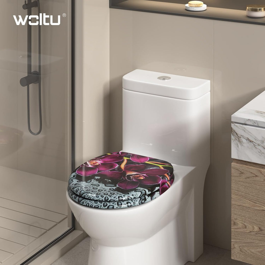 WOLTU #2 Premium WC-Sitz Toilettensitz mit Absenkautomatik, MDF Holzkern, Softclose Scharnier, Antib