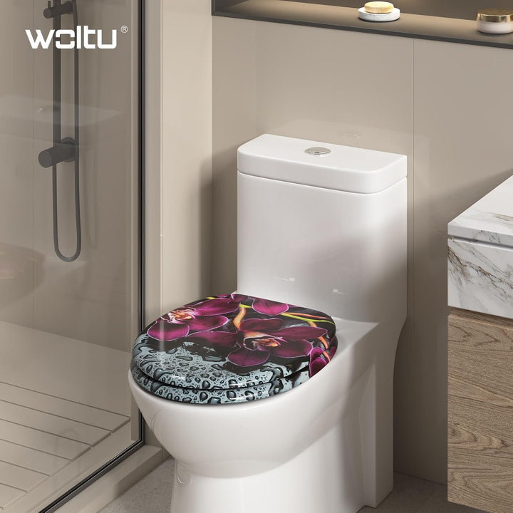 WOLTU #2 Premium WC-Sitz Toilettensitz mit Absenkautomatik, MDF Holzkern, Softclose Scharnier, Antib