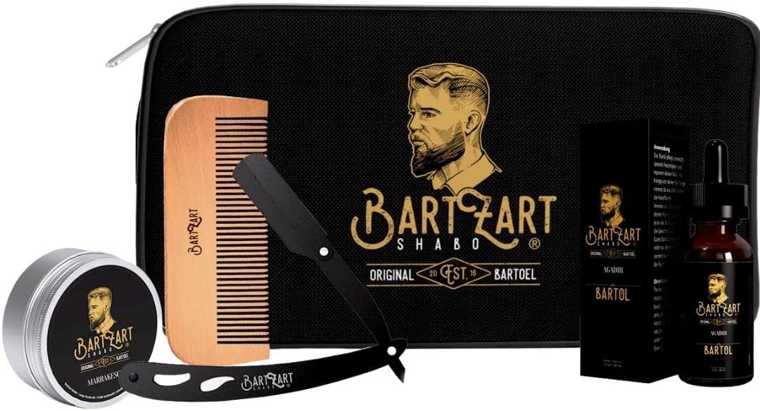 BartZart Bartpflege Set mit Zedernholz I Bart Set 6 tlg. I Rasiermesser mit Wechselklinge, Bartöl, B