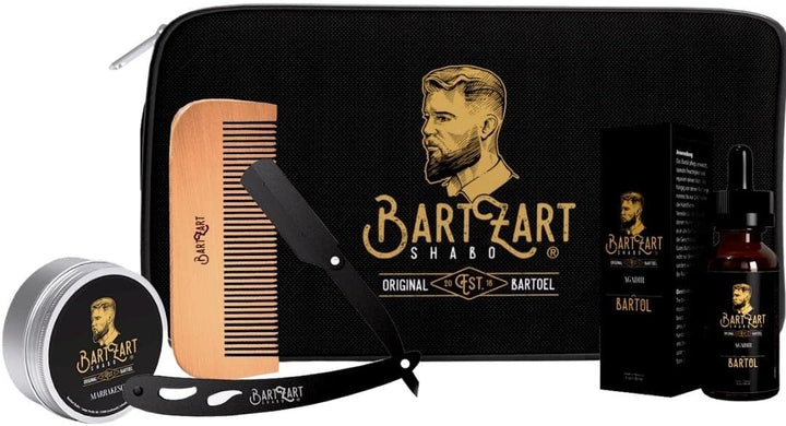 BartZart Bartpflege Set mit Zedernholz I Bart Set 6 tlg. I Rasiermesser mit Wechselklinge, Bartöl, B