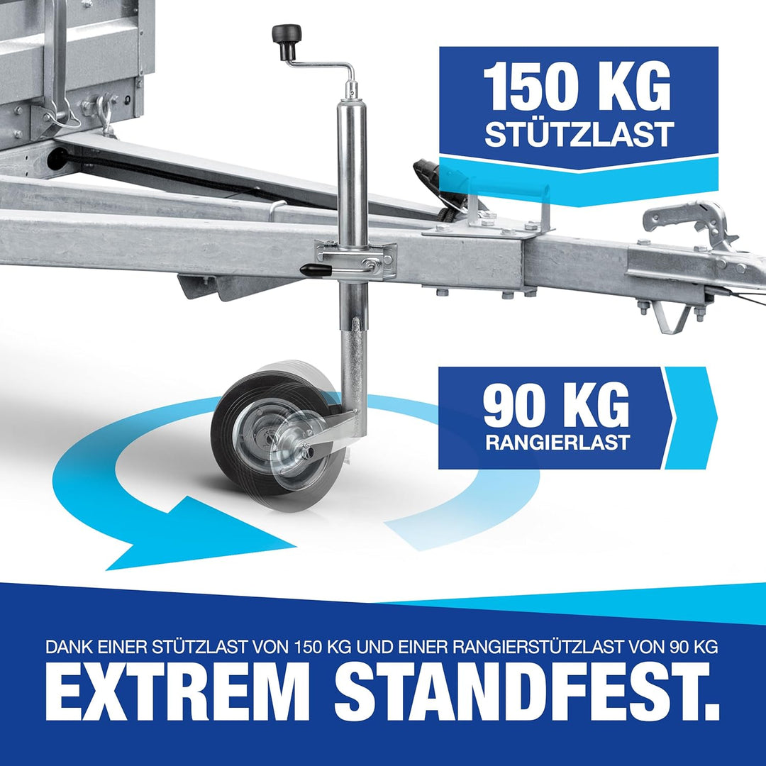NTG Stützrad für Anhänger | Vollgummireifen | 150kg Stützlast | 46 bis 68 cm höhe | verzinkter Stahl