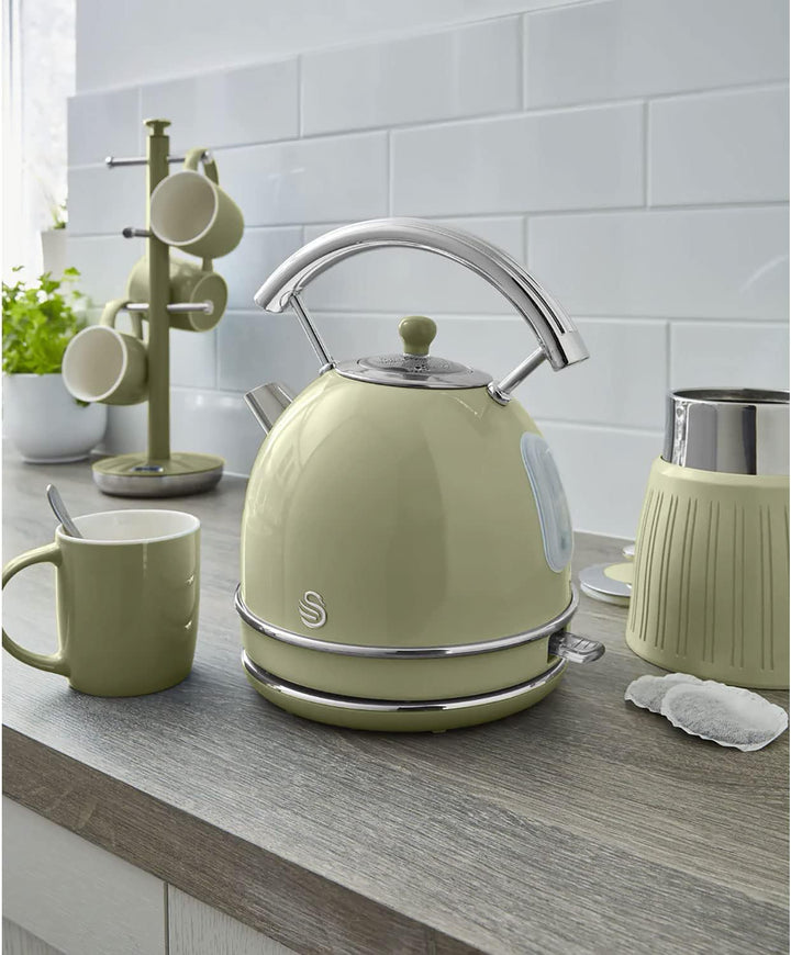 Swan Retro Frühstücks-Set 1,8 L Wasserkocher, 2 Scheiben Breitschlitz-Brottoaster, 20L Digital-Mikro
