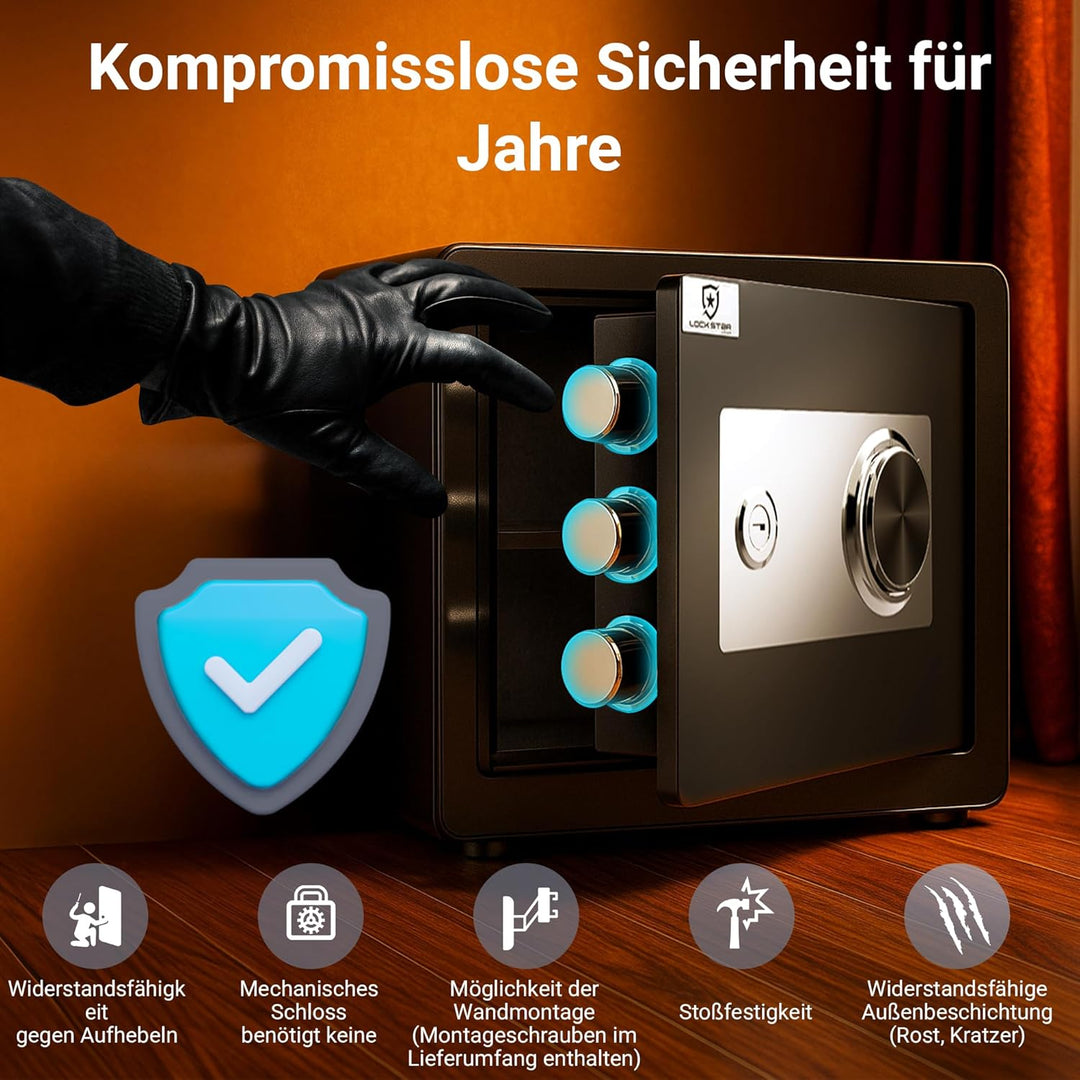EXTRALINK Tresor für Zuhause – Safe mit Mechanischem Verschlusssystem, Kompakt ohne Batterien, Zahle