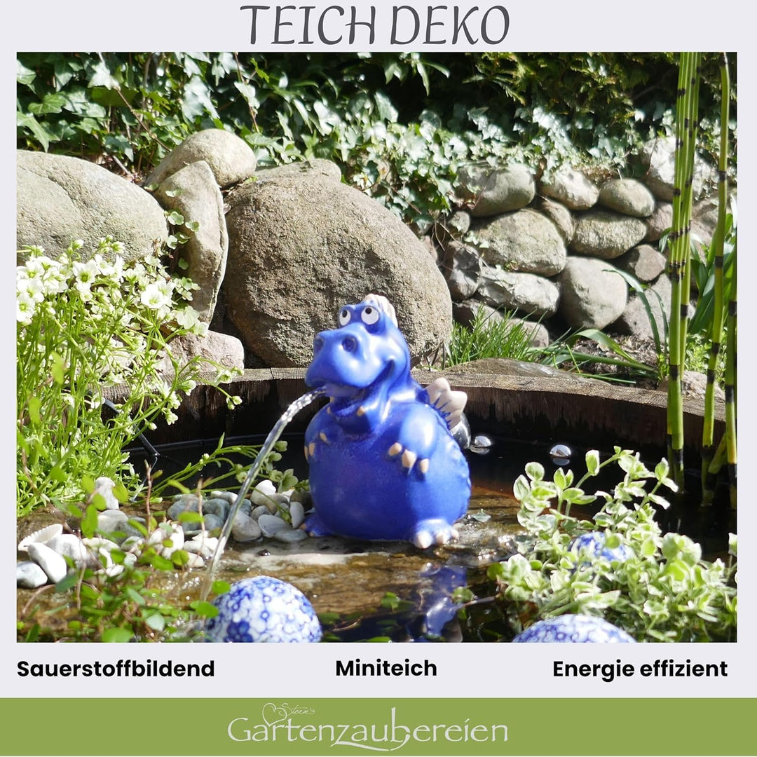Storm's Gartenzaubereien Wasserspeier Drache - Teichfigur mit Solarpumpe 14,5cm aus Keramik als Teic