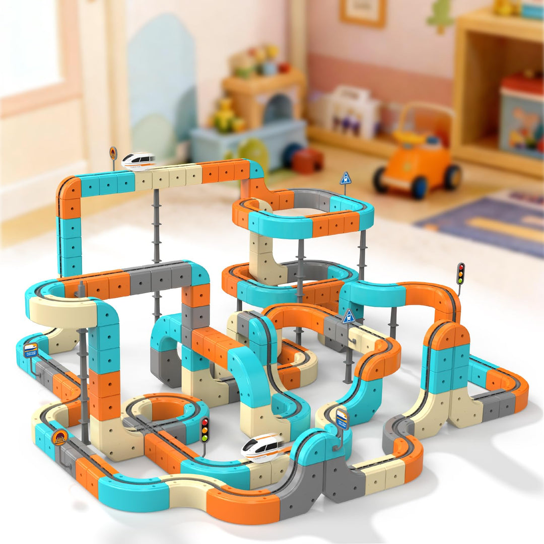 Clickrail Electric Train Set Flexible Race Track – Cube Track Block Zug mit Schwerkraftdefying 3D-La