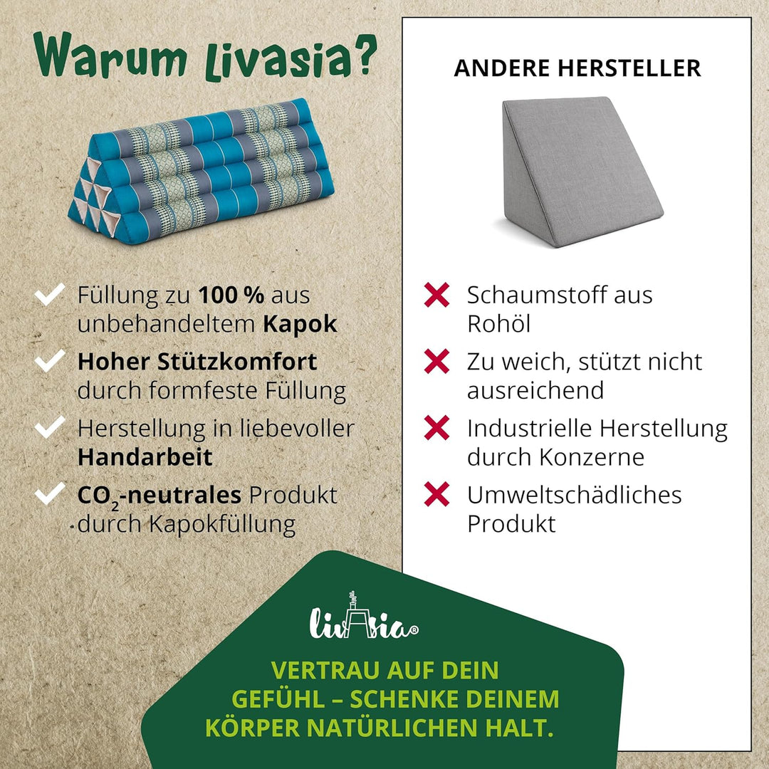 livasia Rückenstützkissen breit für Paare, Dreieckskissen für Garten und Balkon, Keilkissen mit Kapo