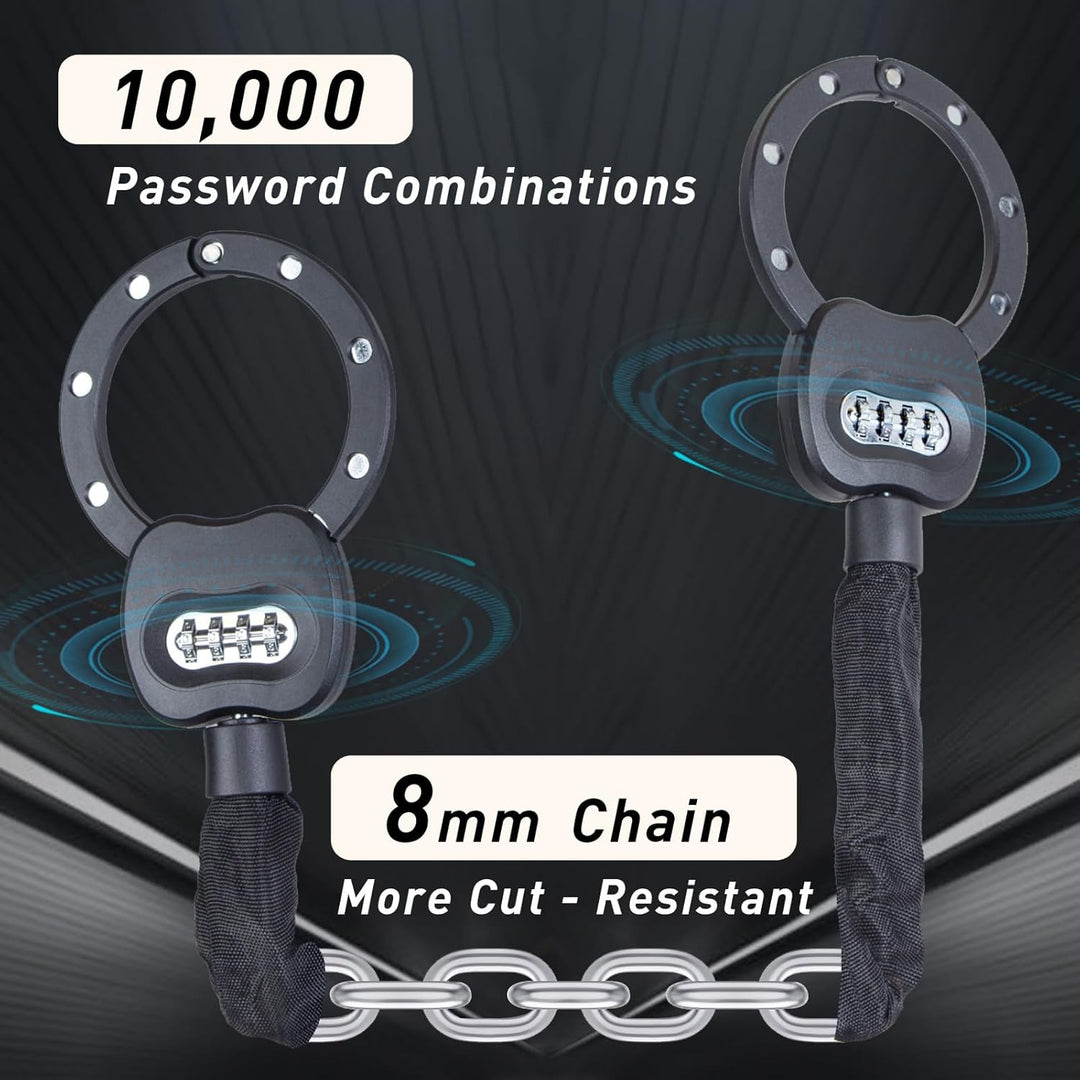 Todeco E Scooter Schloss mit Zahlencode, 8mm Dicke Kettenschloss, Handschellenschloss Fahrradschloss