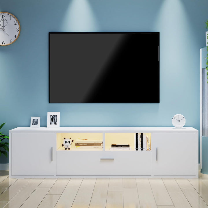 TV-Schrank LED, TV Lowboard mit Grossem Stauraum, Fernsehtisch mit RGB LED-Beleuchtung, TV Board für