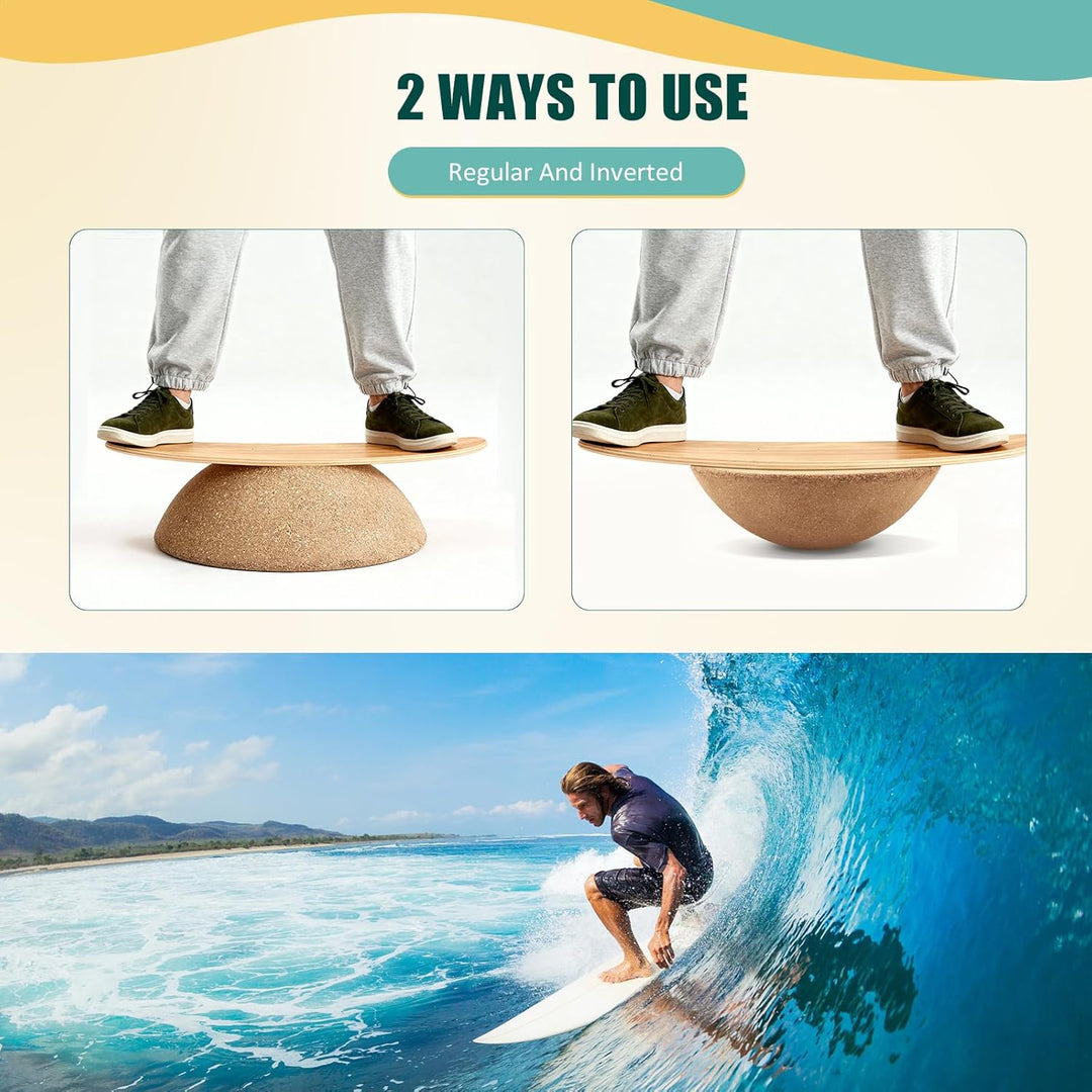 Kork Halbkugel Balance Board 30cm, Rutschfest Wackelbrett für Gleichgewichtstraining bis 120kg, Halb