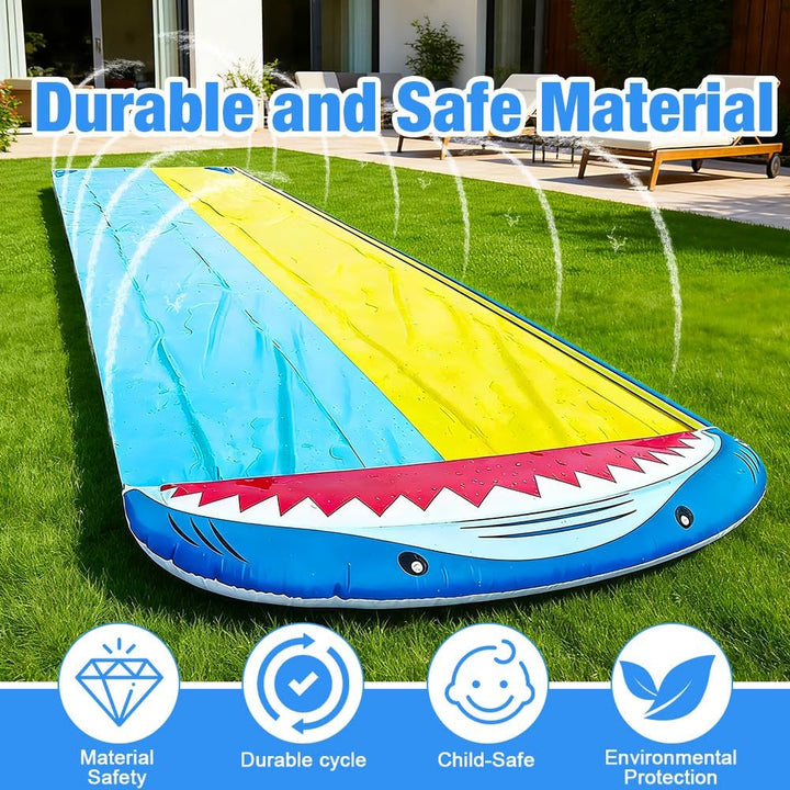 Mineup Wasserrutsche Garten, 480 x 140cm Wasserrutschmatte mit 2 Bodyboards, Doppelrutsche mit Einge