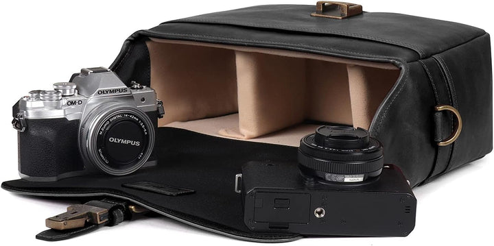 MegaGear MG1331 Torres Kameratasche - Kuriertasche aus echtem Leder für Spiegellose, Sofortbild- und