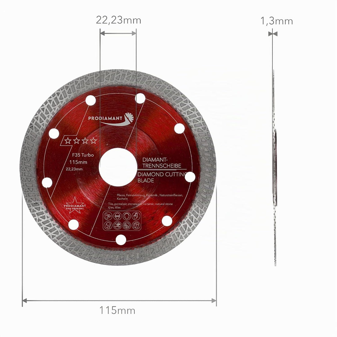 PRODIAMANT Premium Diamanttrennscheibe Fliese Feinsteinzeug 115 mm x 22,23 mm 115mm Fliesenscheibe f